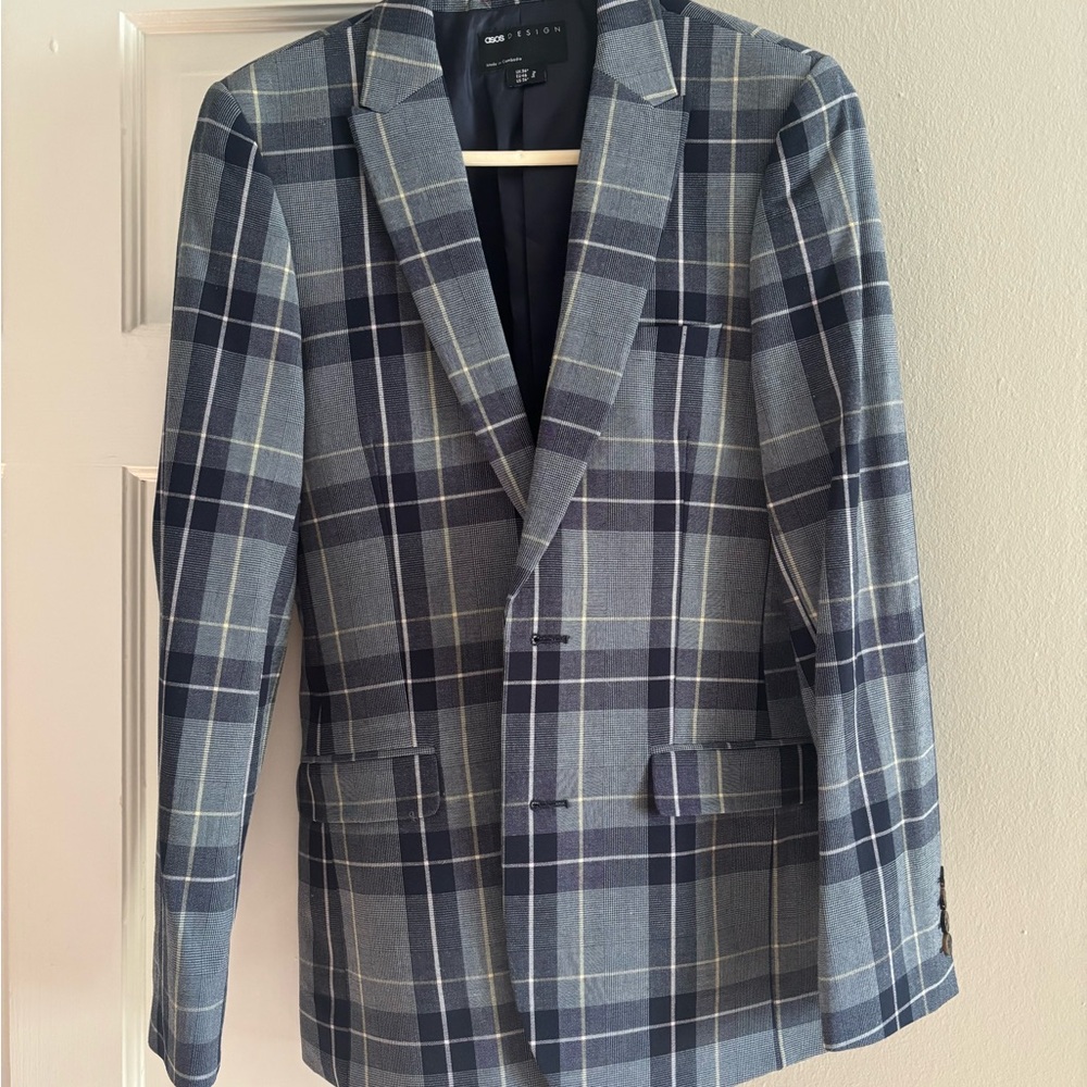 ASOS Navy and Gray Tartan Suit Jacket and Pants